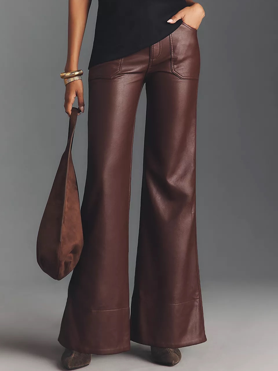 Pilcro Wide-Leg The Rylan Faux-Leather High-Rise Flare Pants Cocoa Brown